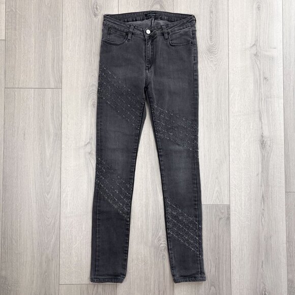 Brockenbow Womens Size 26 Grey Embroidered Skinny Jeans Emma Medium Waist - Picture 1 of 9